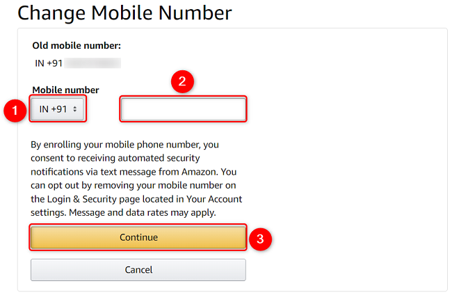 Enter the phone number and click "Continue."