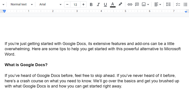 A Google Doc with customized margins.