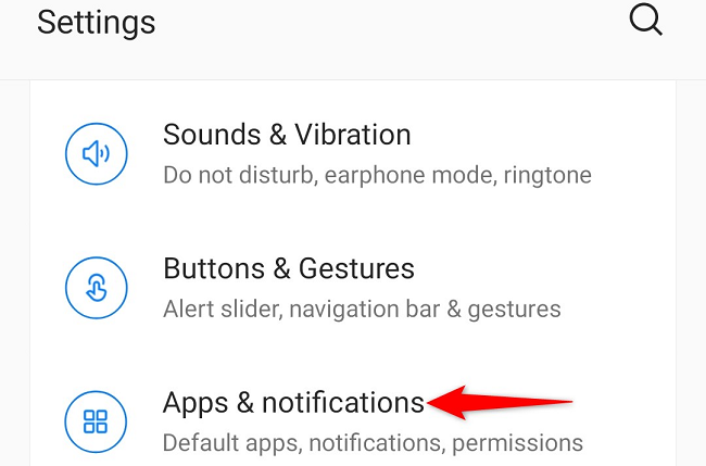 Select "Apps & Notifications" in Settings.