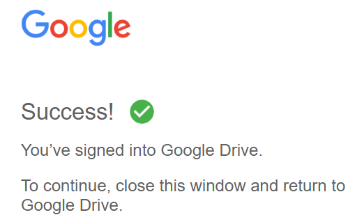 Successfully signed in to the Google Drive app.