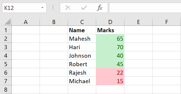 Data sorted by color in Excel.