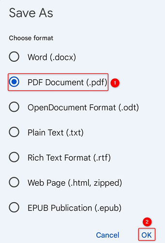 Select "PDF Document" and tap "OK."