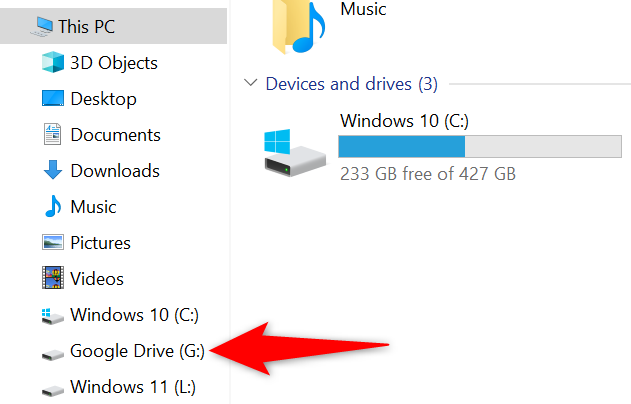 Google Drive in Windows File Explorer.