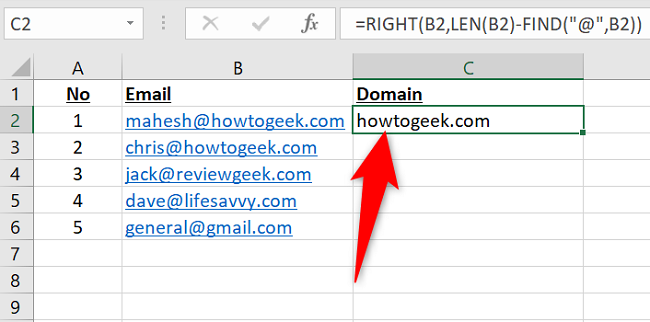 The result of the RIGHT function.