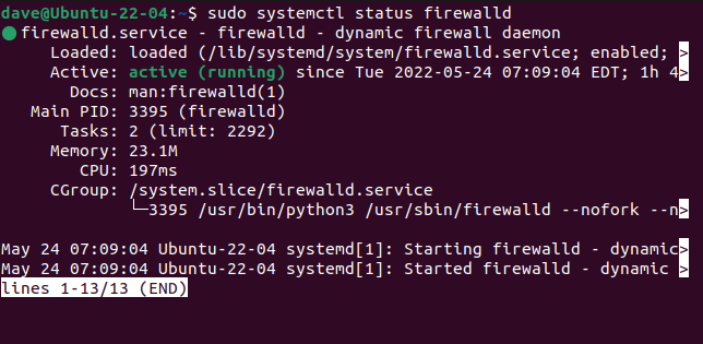 Checking the status of firewalld with systemctl