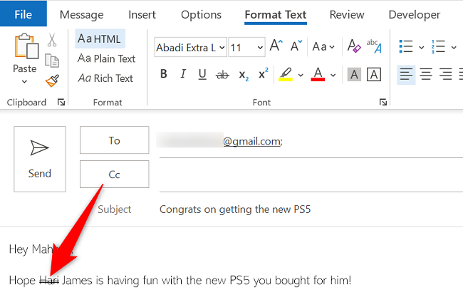 Double strikethrough applied to text in Outlook on desktop.