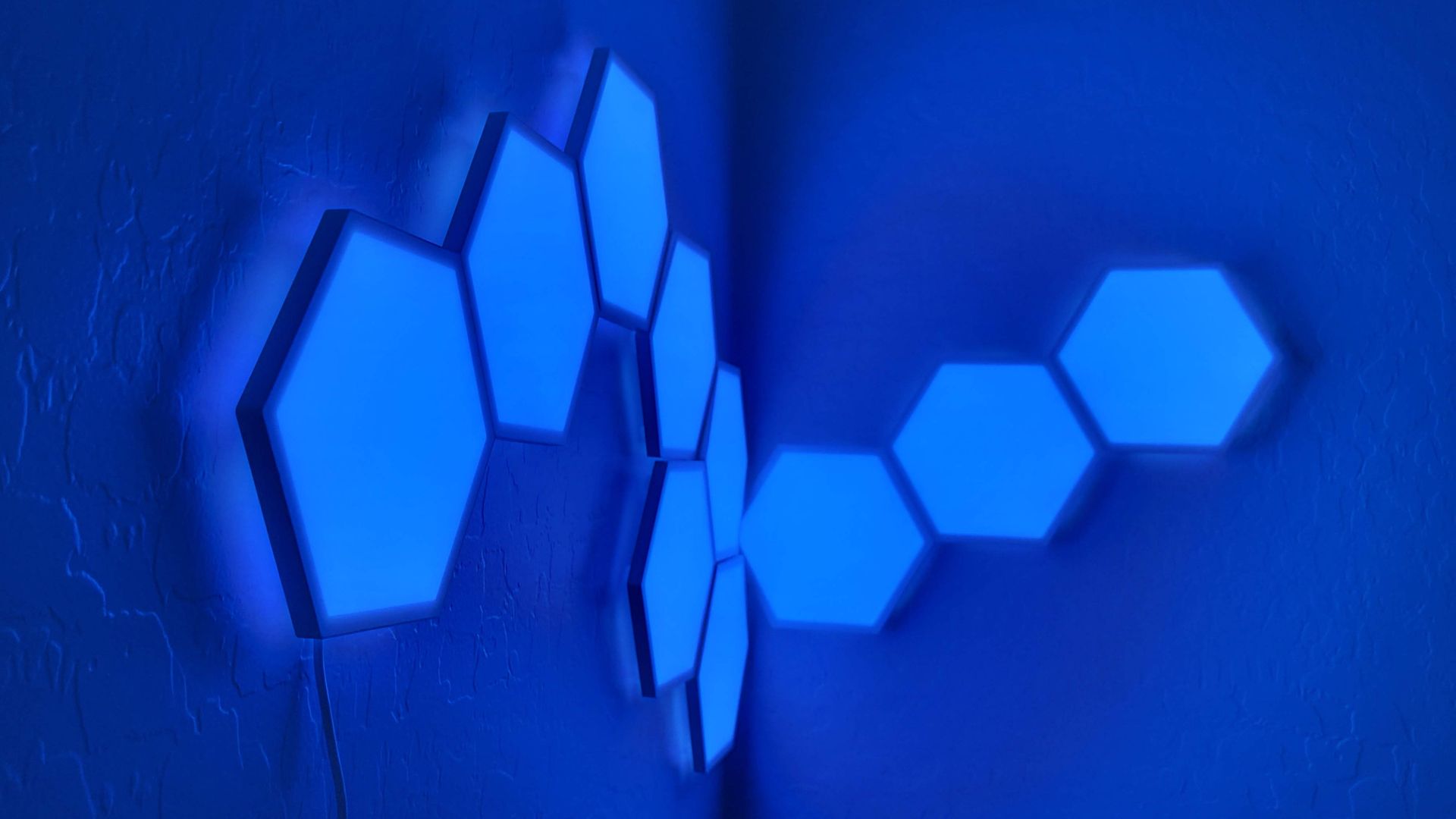 Govee Hexa panels glowing blue