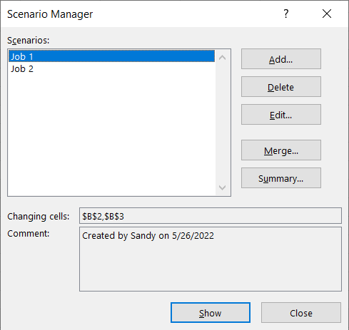 Two scenarios in the manager window