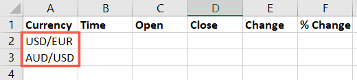 Currency pairs in Excel