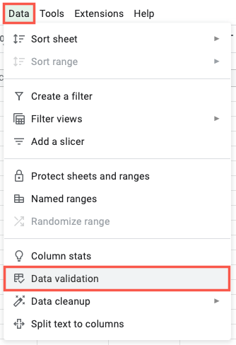 Data Validation in the Data menu