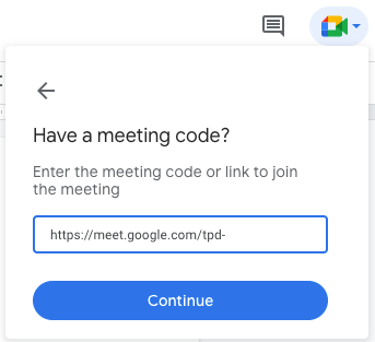 Google Meet code or link box to join