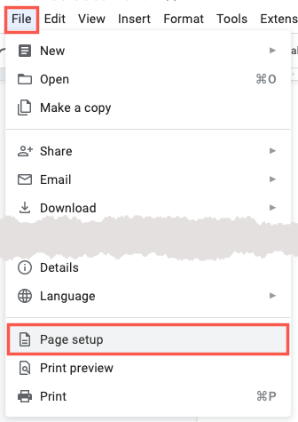 Page Setup in the File menu