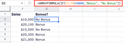 ARRAYFORMULA with IF in Google Sheets
