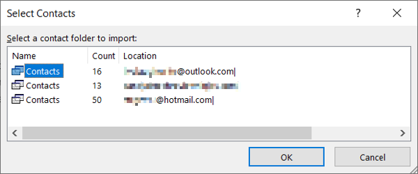 Outlook contact folder options