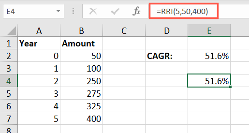RRI formula with constants instead of cell references