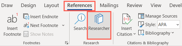 Researcher on the References tab