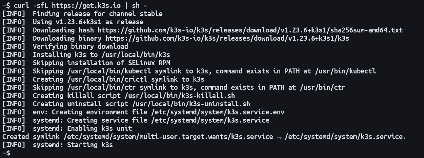 Screenshot of installing K3s