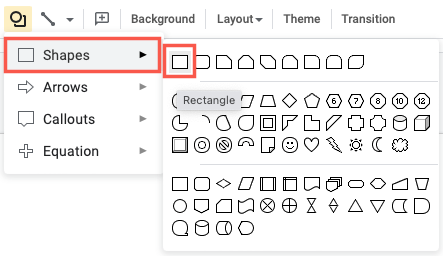 Rectangle in the Shapes menu