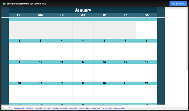 Spreadsheet Class calendar template