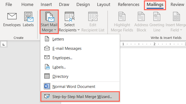 Start Mail Merge for Wizard access in Word