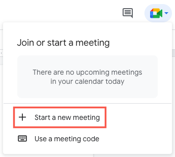 Start a new meeting using Google Meet