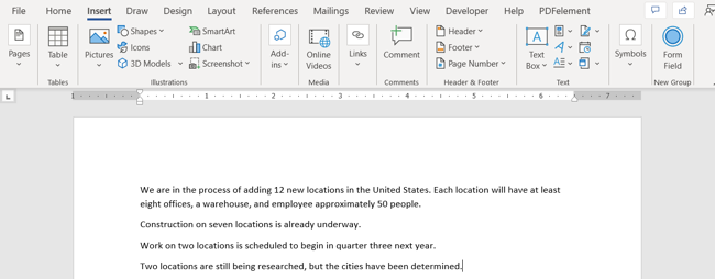 Text in Word document
