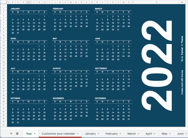 Annual Calendar in Google Sheets