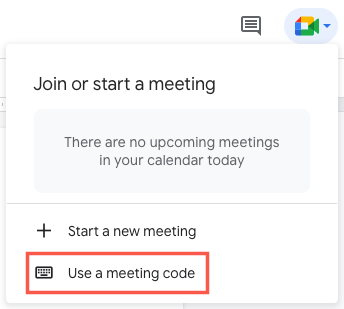 Option to join a Google Meet using a code