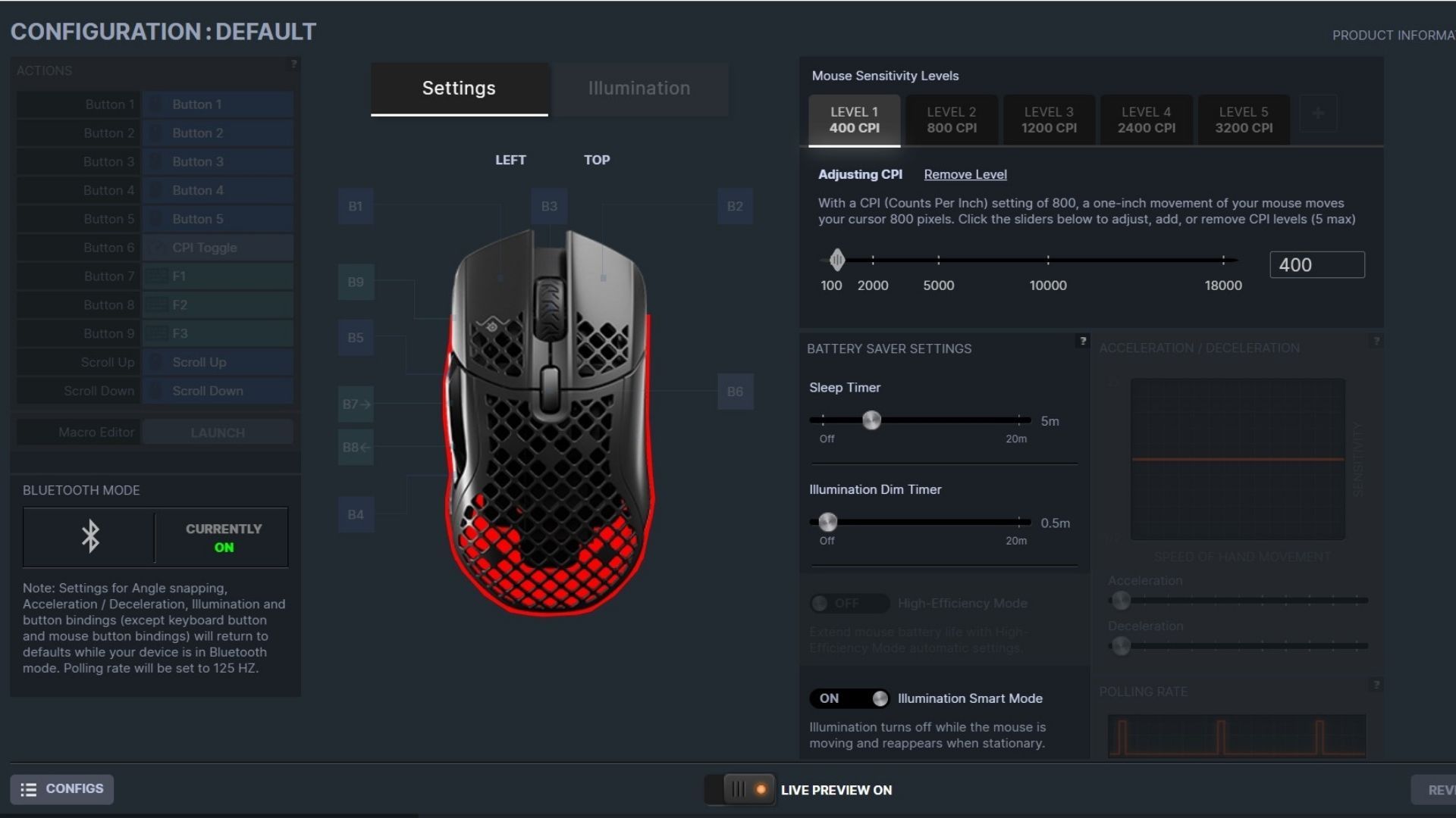 customization settings for dpi in steelseries aerox 5 wireless mouse