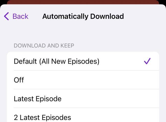 Automatically Download podcast episodes setting