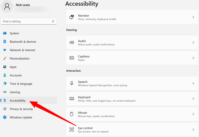 Click "Accessibility" near the bottom left of the window.