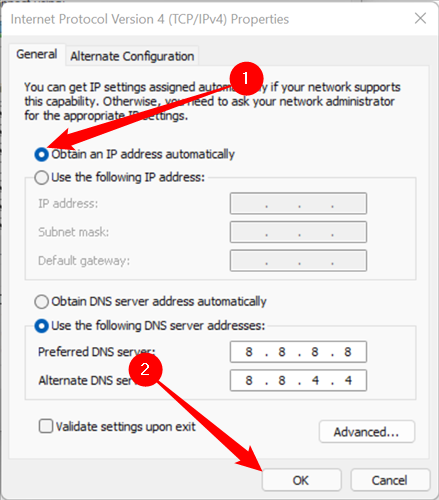 Select "Obtain an IP address automatically," then click "Ok."