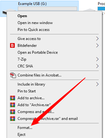 Right-click the USB drive you want, and then click "Format" in the context menu.