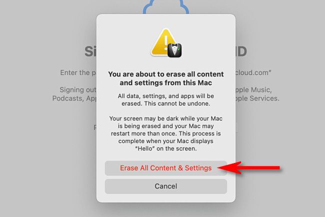 Click "Erase All Content & Settings."