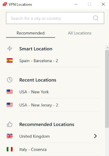 ExpressVPN's recommended locations