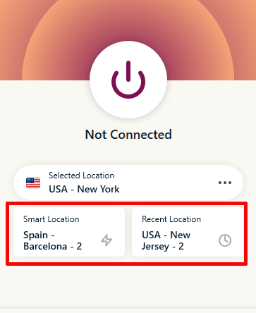 ExpressVPN's quick button for smart location