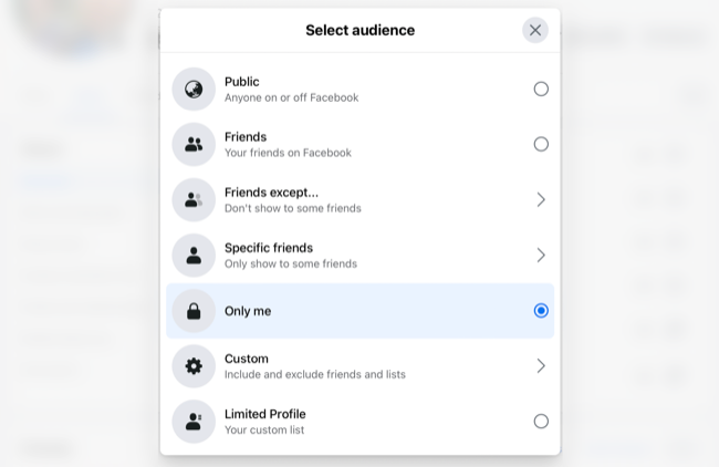 Change Facebook profile information visibility