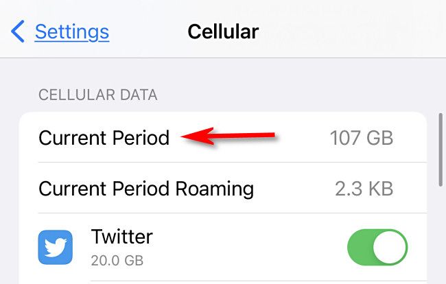The "Current Period" stat in iPhone Cellular settings. What is the current period?