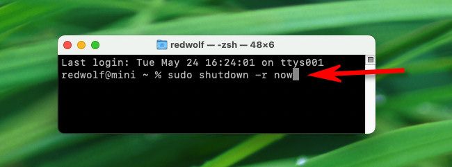 Type "sudo shutdown -r now" in the Mac Terminal and hit Return.