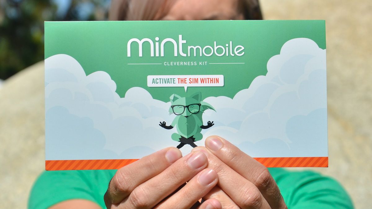 Person holding mint mobile sim kit