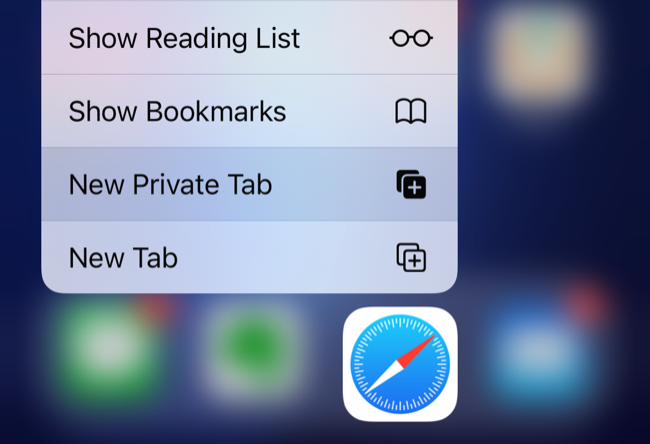 New Private Tab shortcut in Safari for iOS