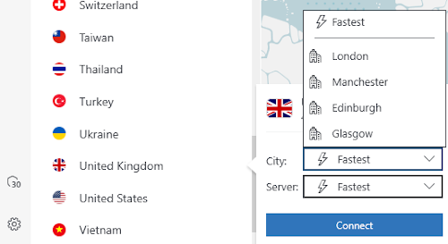 Selecting a specific city in NordVPN