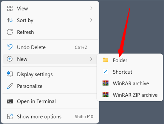 Right-click your desktop, then go to "New," and then click "Folder."