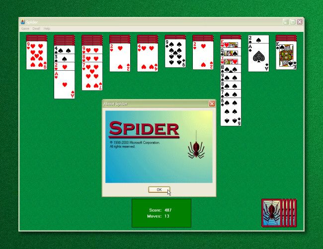 Microsoft Spider Solitaire Screenshot
