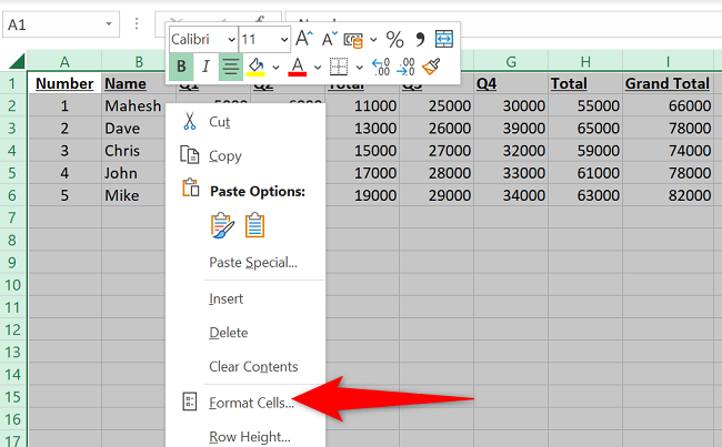 Choose "Format Cells" from the menu.