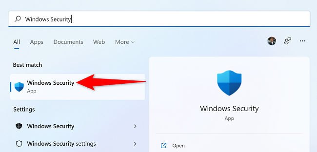Choose "Windows Security" on the list.