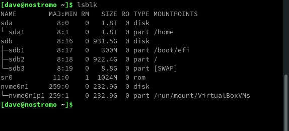The output of lsblk without the USB drive plugged in