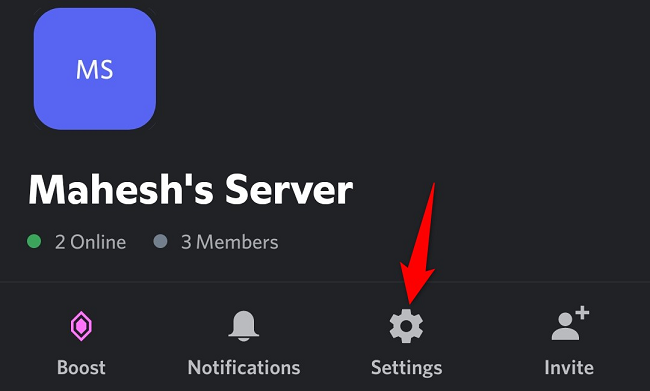 Choose "Settings" on the server page.