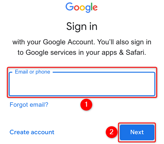 Enter the Gmail email and select "Next."