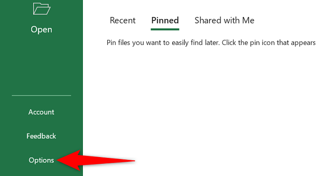 Choose "Options" from the left sidebar.
